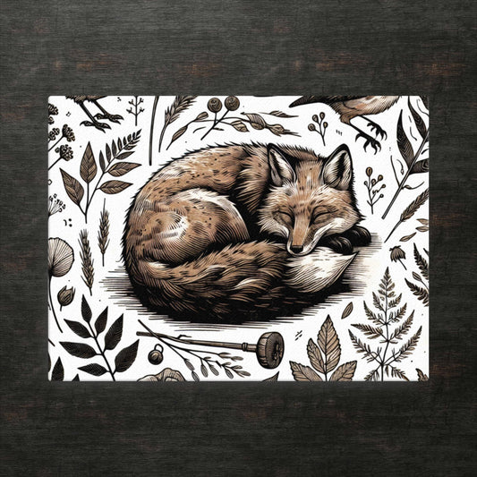 Schlafender Fuchs inmitten verzauberter Flora – Leinwand