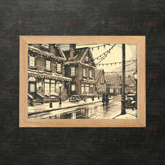 Vintage-Winterabend in der Altstadt – gerahmtes Poster