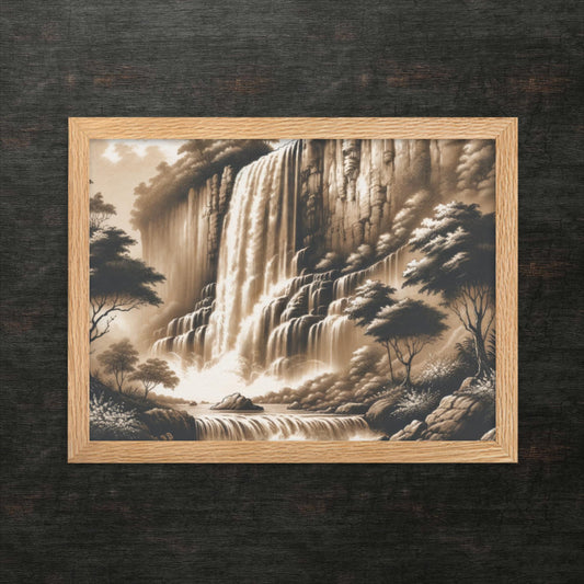 Wasserfallgeflüster: Gelassenheit im Berghain – gerahmtes Poster