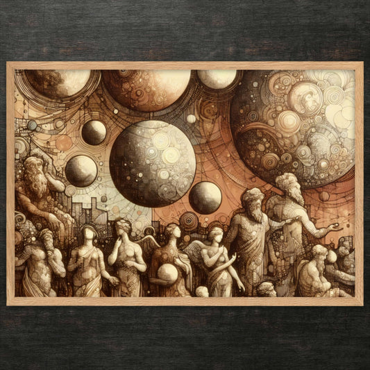 Wenn Mythen den Kosmos umarmen – gerahmtes Poster