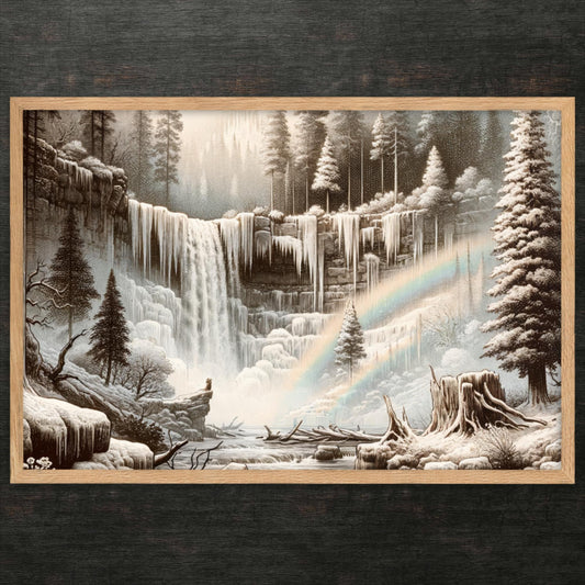 Mystic Forest Waterfall Haven – Gerahmtes Poster