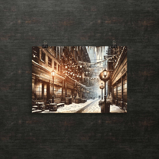 Verzauberte Winterlichter entlang der Altstadtstraße – Poster