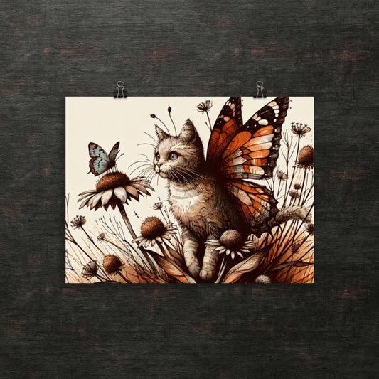 Wunderliche Katze mit Schmetterlingsflügeln - Poster