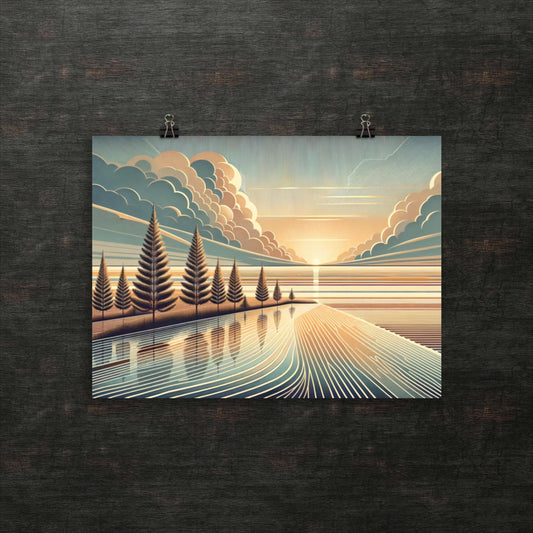 Retro-Sonnenaufgang in einem digitalen Wald - Poster