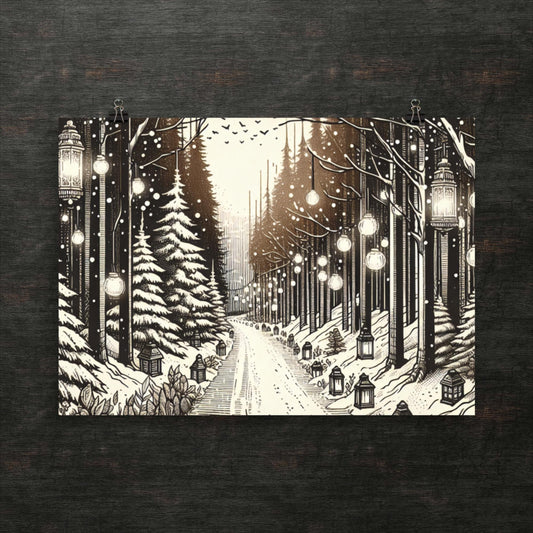 Verzaubertes Winterwald-Laternenlicht – Poster