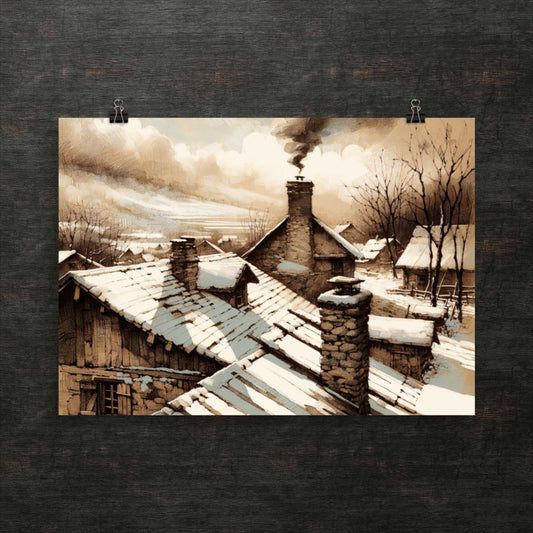 Sepia-Wintertraum auf Dächern – Poster