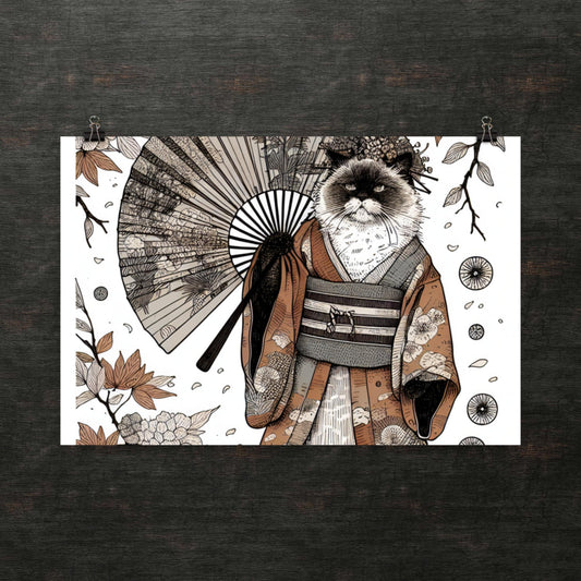 Ehrenwerte Samurai-Katze in der Herbstbrise - Poster