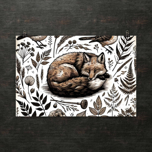 Schlafender Fuchs inmitten verzauberter Flora - Poster