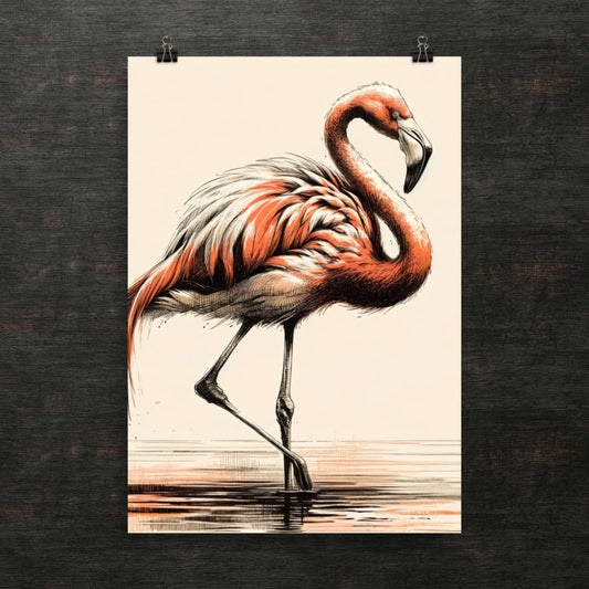 Flamingos anmutige Haltung am Wasser – Poster