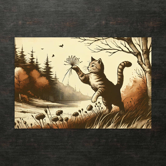 Herbstlaune mit einer verspielten Katze - Postkarte
