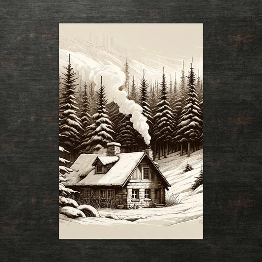 Winterstille in der Berghütte - Postkarte