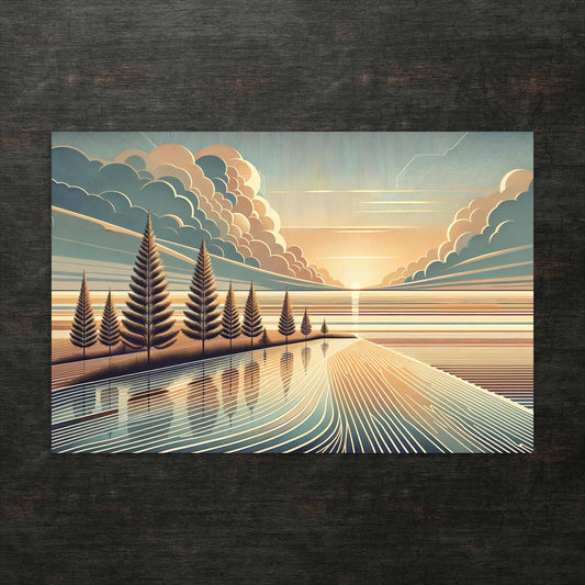 Retro-Sonnenaufgang in einem digitalen Wald - Postkarte