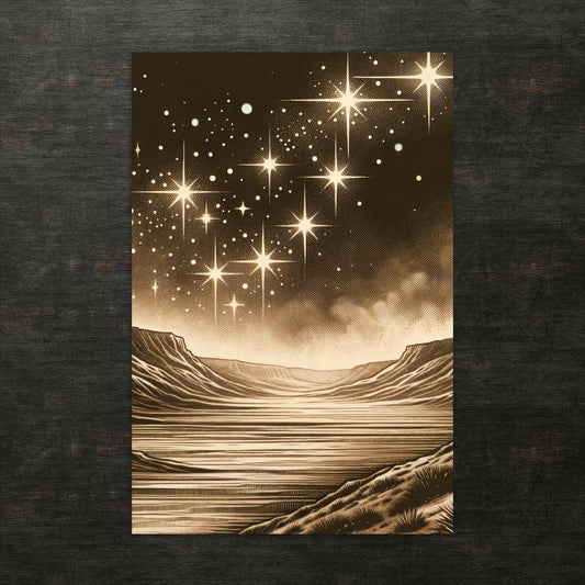 Sterne funkeln über Wüstenlandschaft - Postkarte