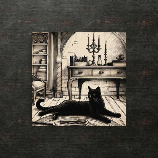 Eleganter Salon mit königlicher schwarzer Katze – dünne Leinwand